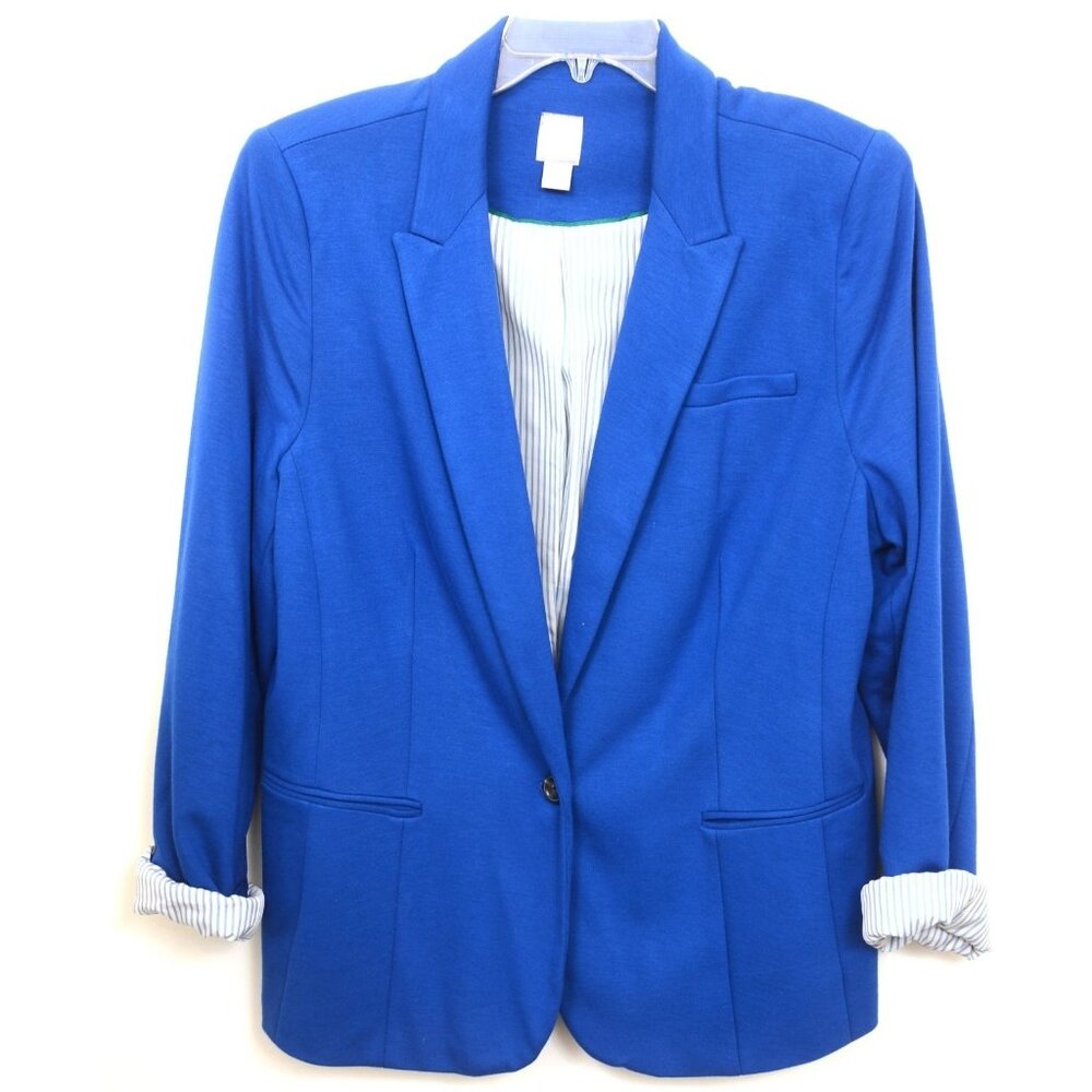 Royal Blue PLUS Size 1X One Button Business Casual Blazer Striped Office